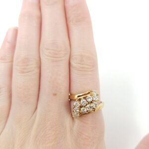Vintage Gold Tone and Rhinestone Bypass Style Ring, Retro Design, Estate